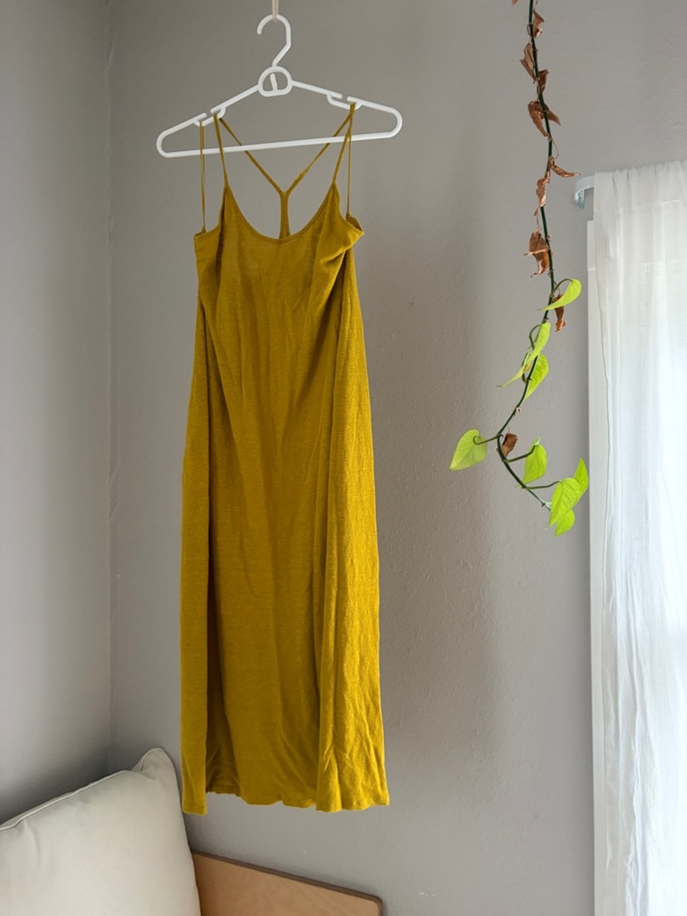 Zara Mustard Slip Midi Dress with Spaghetti Straps